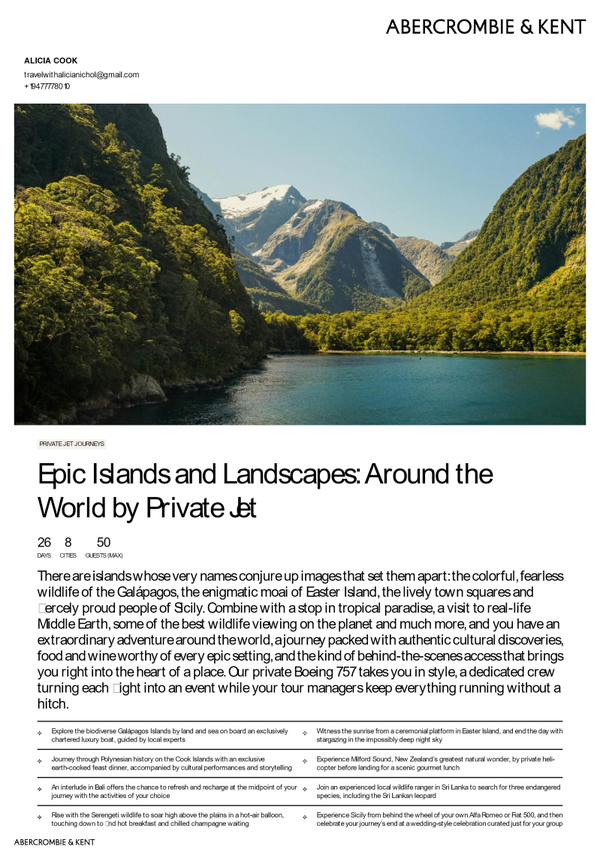 A&K Epic Islands & Landscapes: Around the World by Private Jet