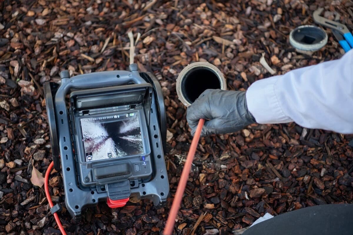 Sewer scope camera inspection through a cleanout at a Colorado home