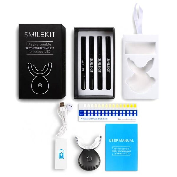 Smilekit Smile® Luxe Tandenbleekset - 32 LED – Zwart - Draadloos - Oplaadbaar - Teeth Whitening Strips - Wittere Tanden - Bleekgel - Tanden Bleken - Tandenblekers - Teeth Whitening Kit - Geen Gevoelige Tanden - Tandenbleken - Teeth Whitening