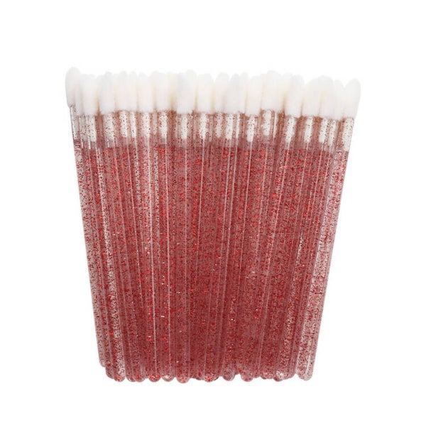 Lipgloss Borsteltjes - 50 stuks - Rood met glitter - Lipgloss applicators  - Oogschaduw Borsteltjes