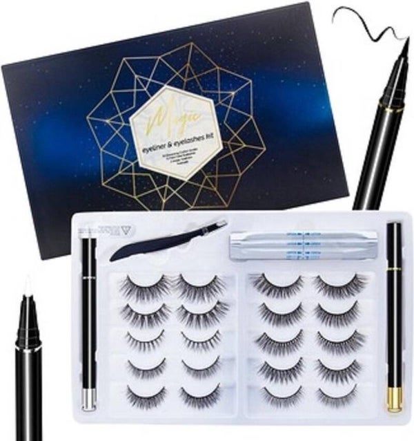 Magnetische Wimpers Set - 33 stuks - 10 paar verschillende nepwimpers -  Inclusief Wimperzetter en 2 flesjes waterproof Eyeliner - 30 keer herbruikbaar