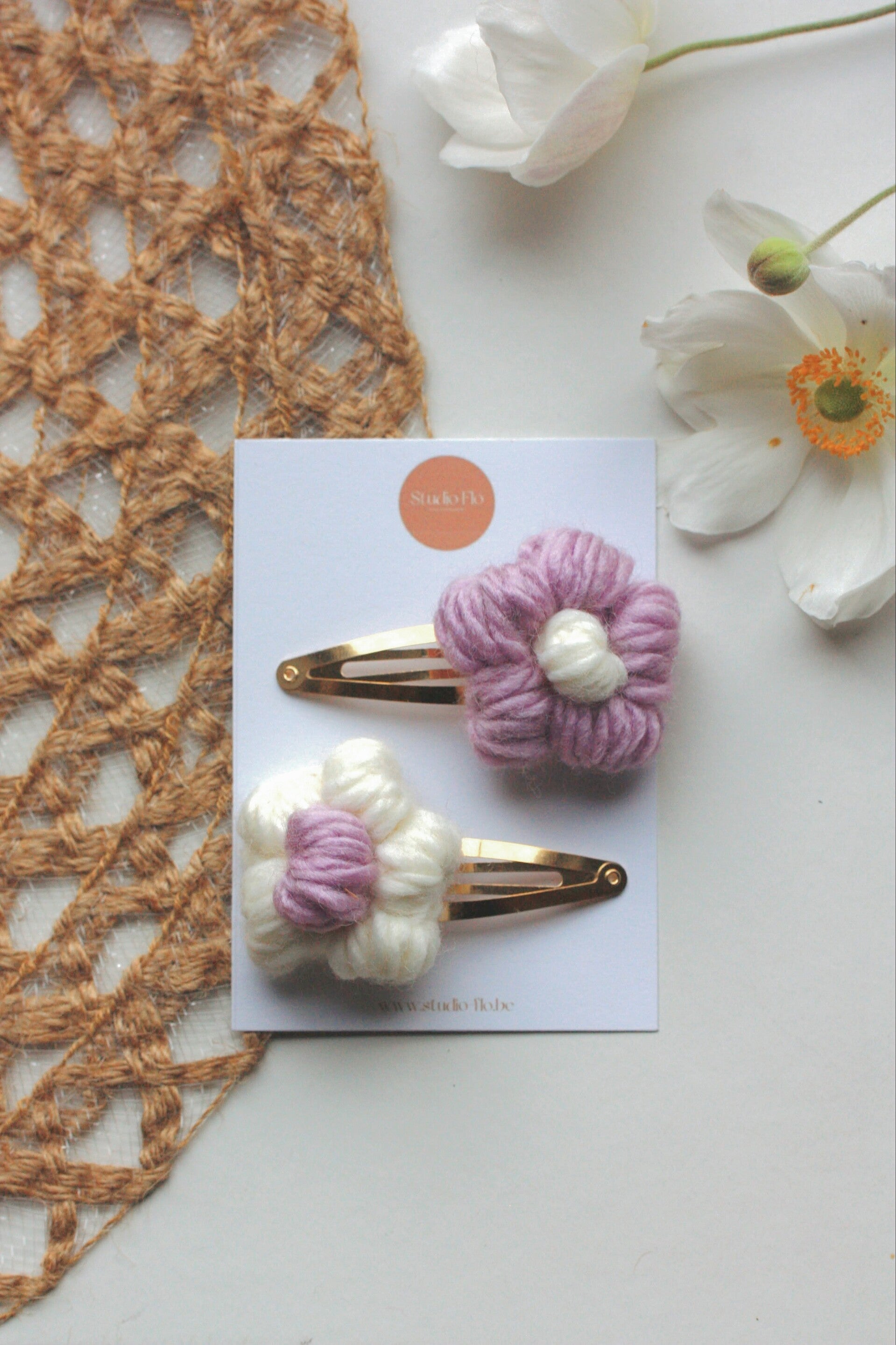 Flowers Knit Paars- klikklakspeldjes set