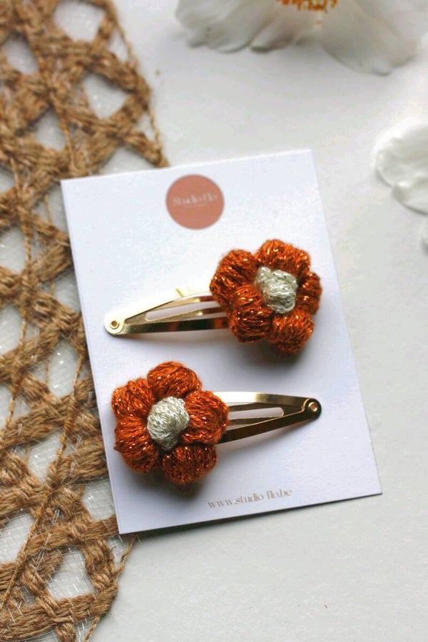 Flowers Knit Bruin - klikklakspeldjes set