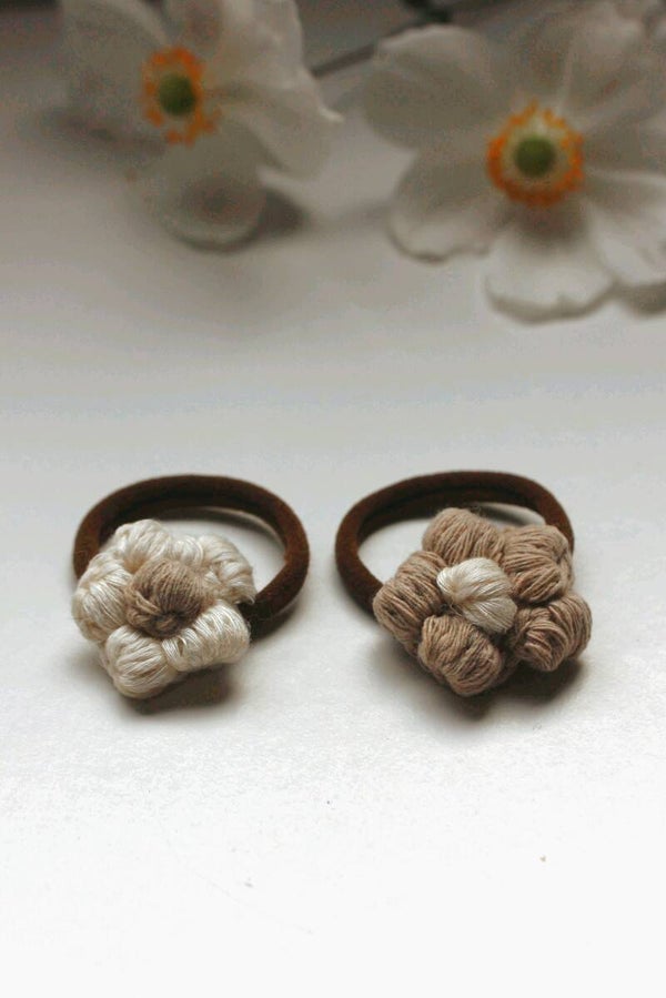 Flowers Knit Beige/Bruin - Haarelastiekjes set