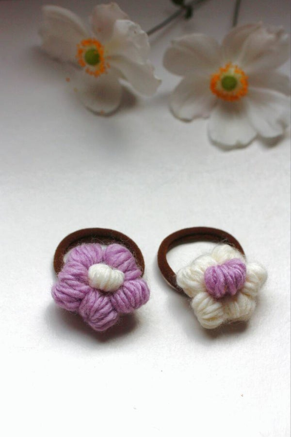 Flower Knit Paars - Haarelastiekjes set
