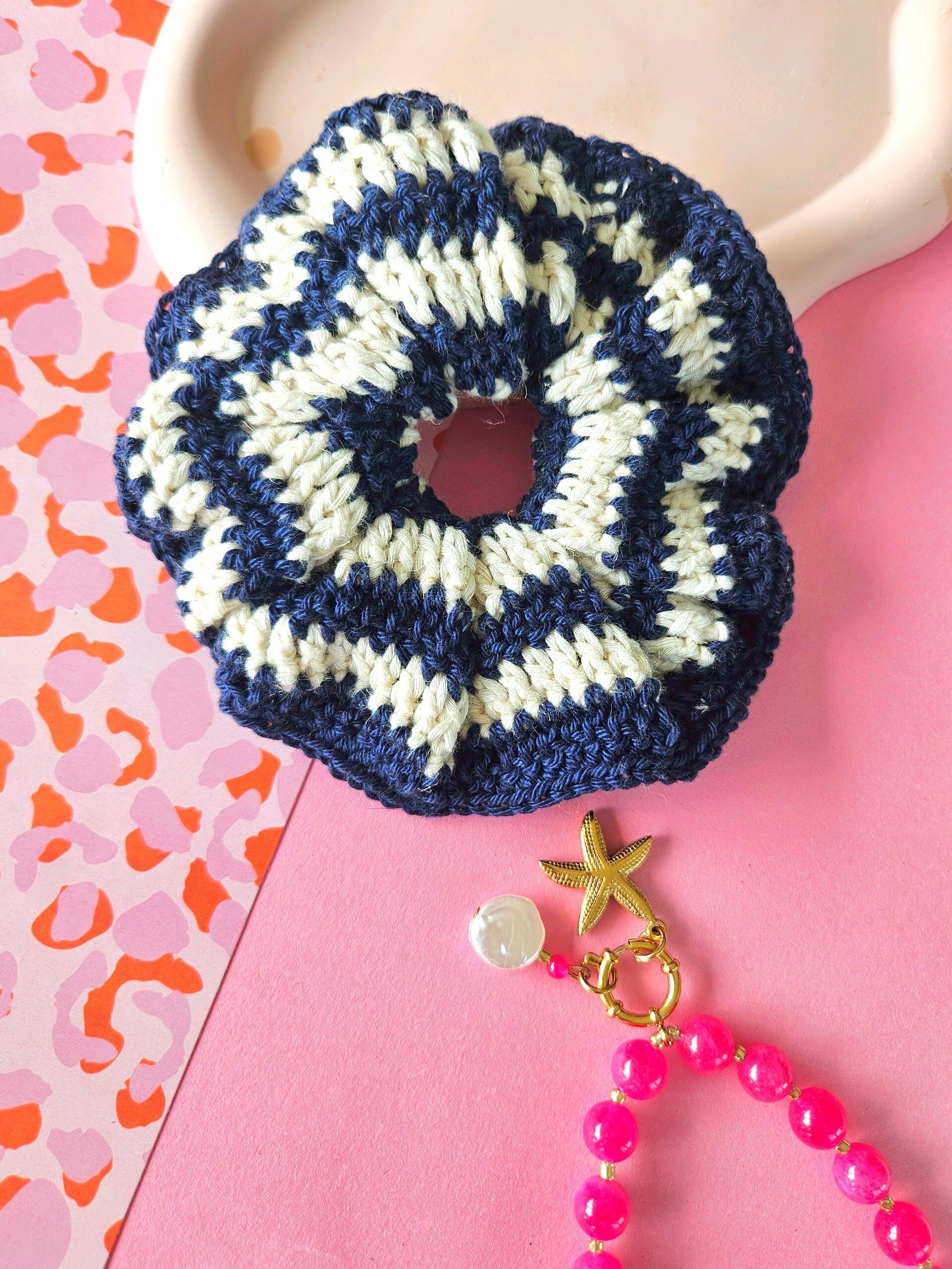 Scrunchie Greece - Marineblauw/Wit