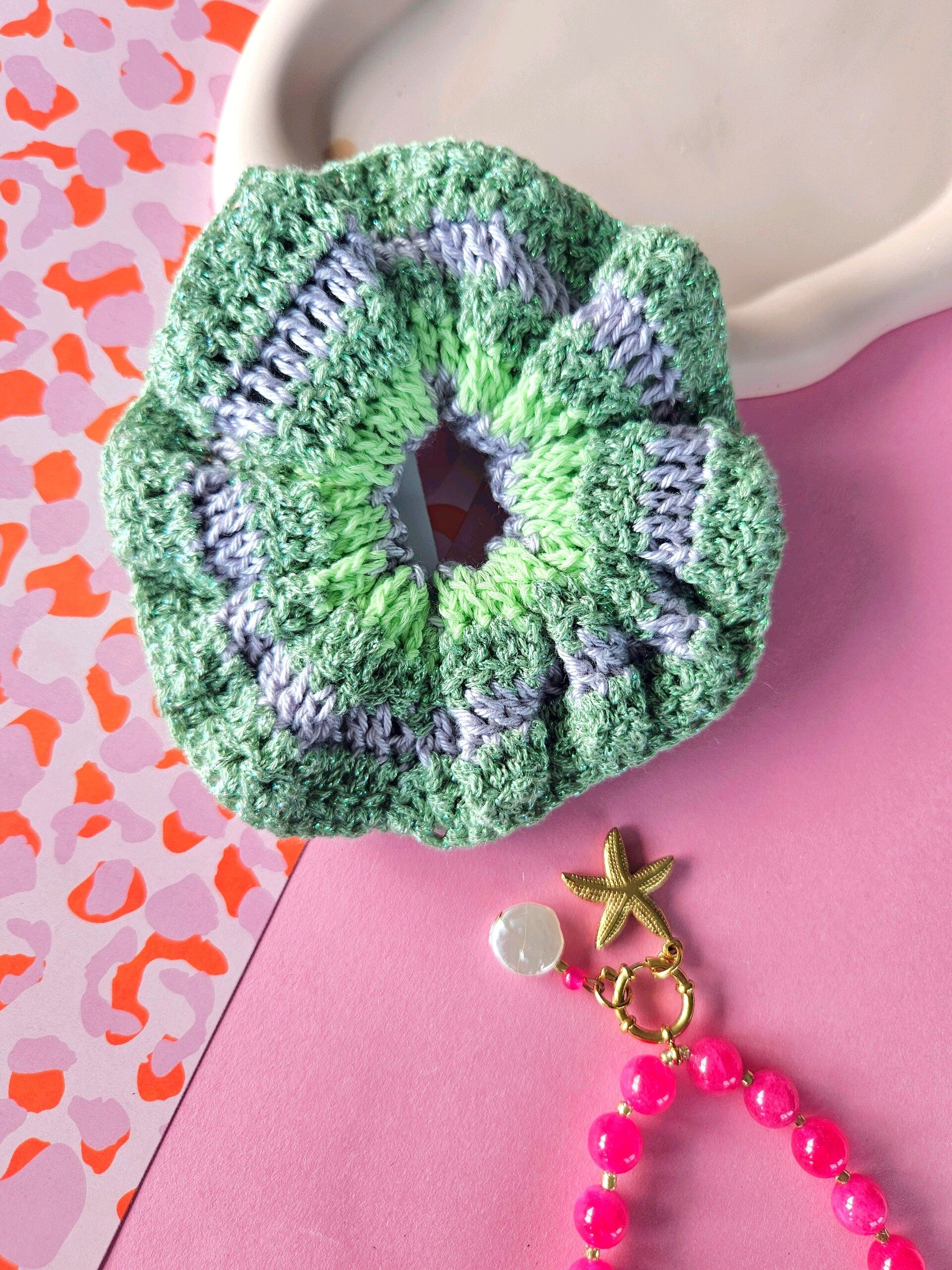 Scrunchie Steffi  - Groen/ Paars