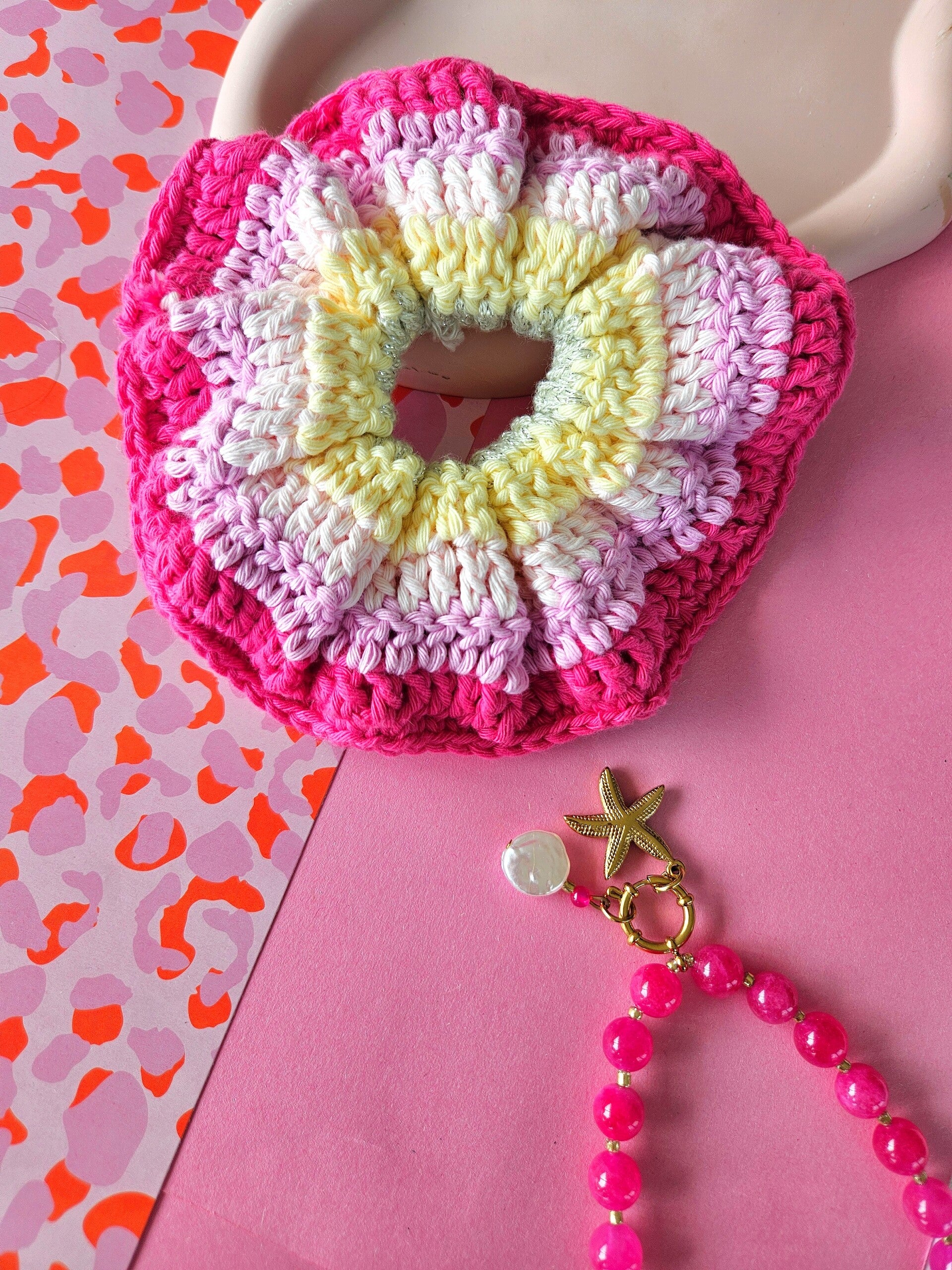 Scrunchie Paradijsbloem - Roze/Geel/Goud
