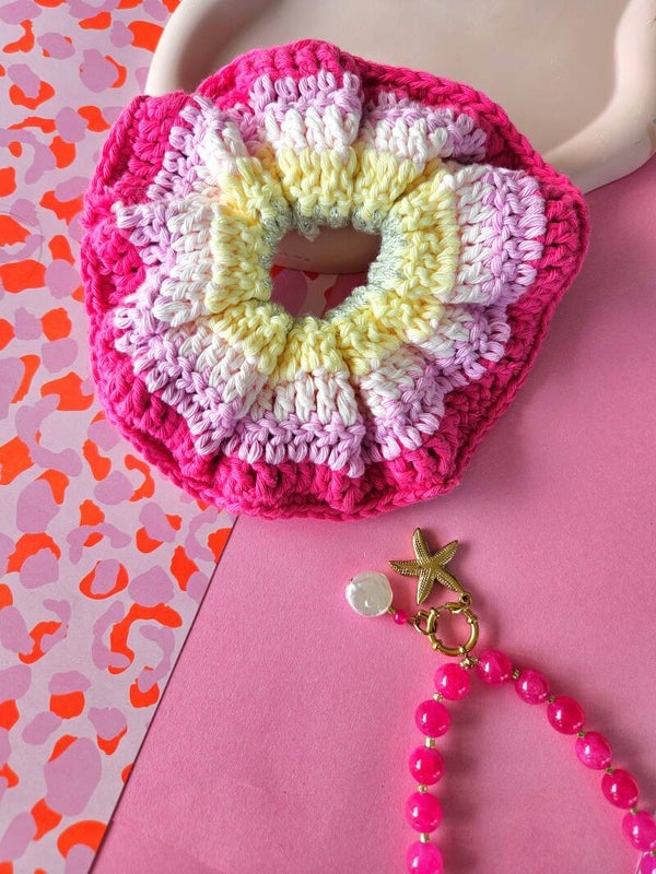 Scrunchie Paradijsbloem - Roze/Geel/Goud