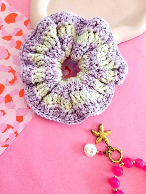 Scrunchie Paars/wit