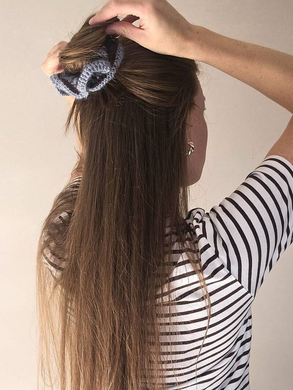 Scrunchie Crochet Bruin/Blauw