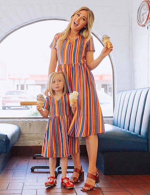 Bebehanna Rainbow Stripes Family Matching Dress