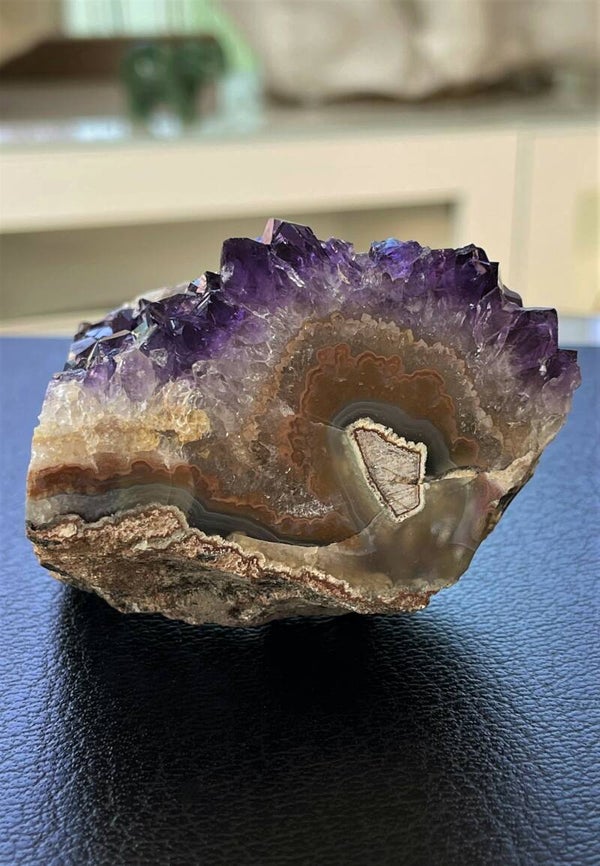 Amethist met Amethist-Roos ruw, twee zijden gepolijst, medium