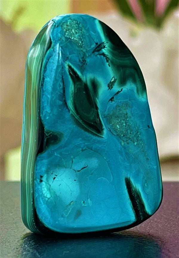 Chrysocolla en Malachiet uit Congo, één zijde gepolijst