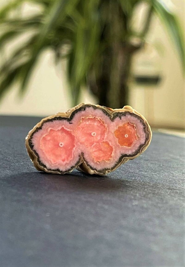 Rhodochrosiet edelsteen schijfje, beide zijden geslepen