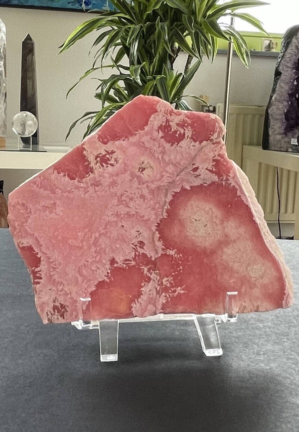 Rhodochrosiet platte schijf uit Argentinië, één zijde gepolijst
