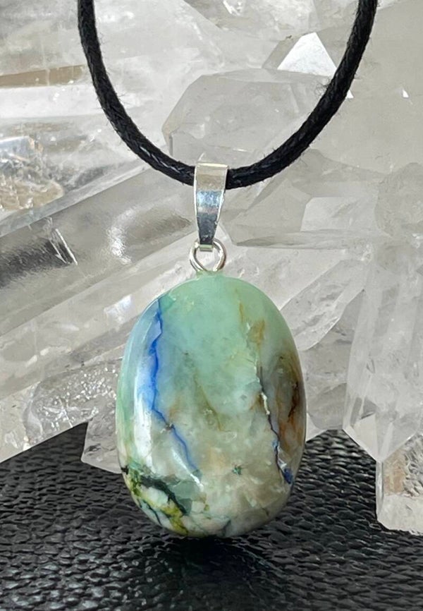 Azuriet in Maansteen hangertje, met veter