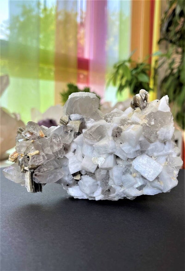Bergkristal, Albiet en mica cluster uit India ruw, groot
