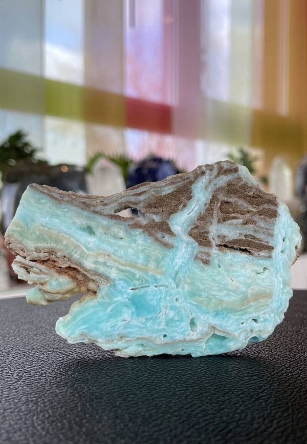 Blauwe Aragoniet platte schijf uit Afghanistan, medium