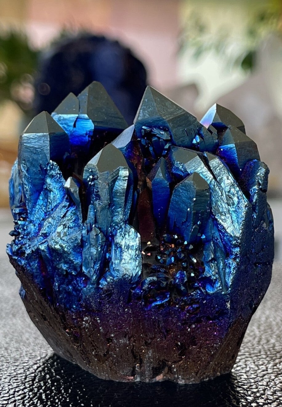 Blauwe Aura Kwarts cluster met titanium ruw, medium