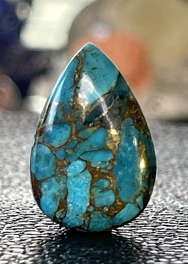 Koper Turkoois edelsteen cabochon druppel blauw, medium