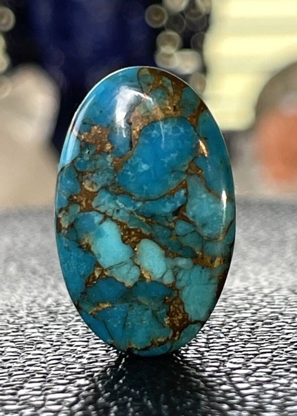 Koper Turkoois edelsteen cabochon ovaal blauw, medium