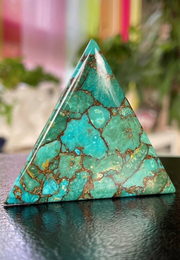 Koper Turkoois edelsteen cabochon blauw driehoek, groot