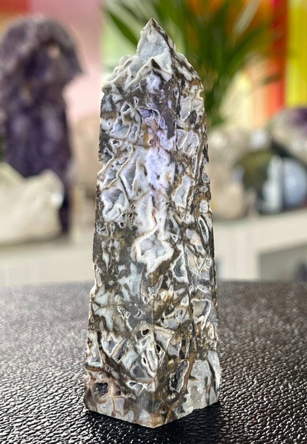 Chalcedoon punt gepolijst, uit Brazilië