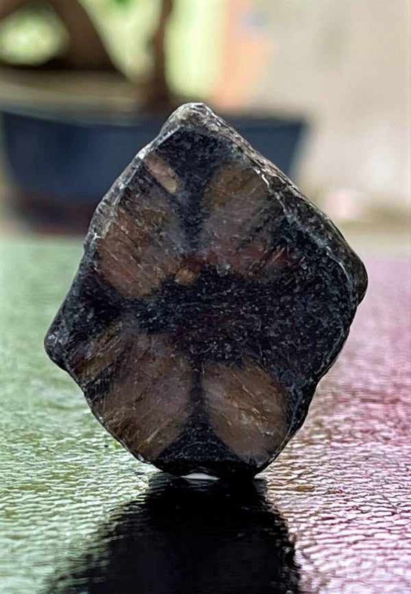 Chiastoliet of Kruissteen knuffelsteen plat, klein