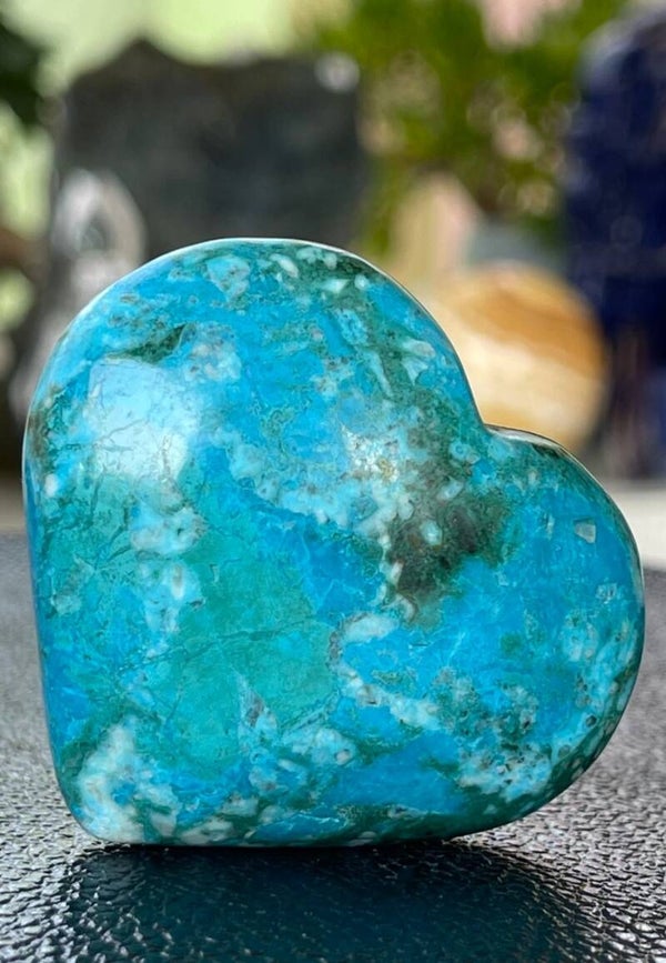 Chrysocolla met Malachiet hart uit Peru, medium
