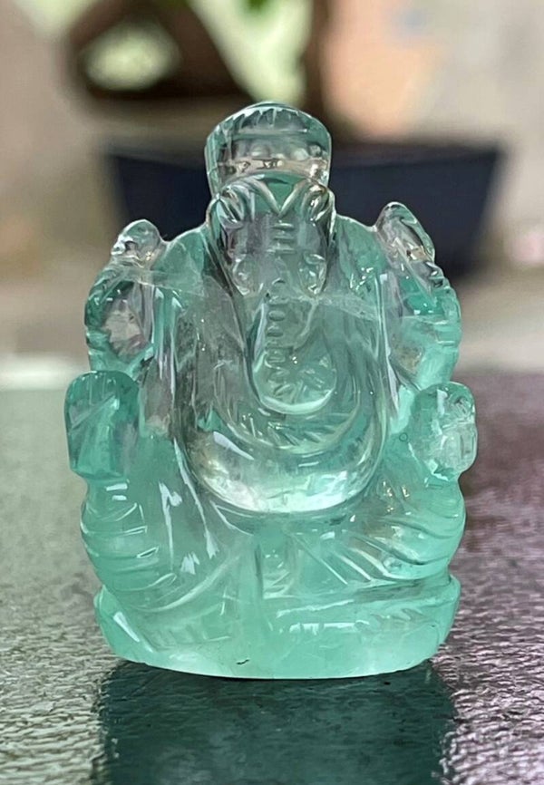 Ganesha beeld van groene Fluoriet, klein