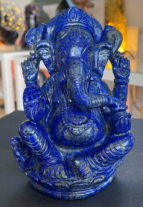 Ganesha beeld van Lapis Lazuli met Pyriet, medium-groot