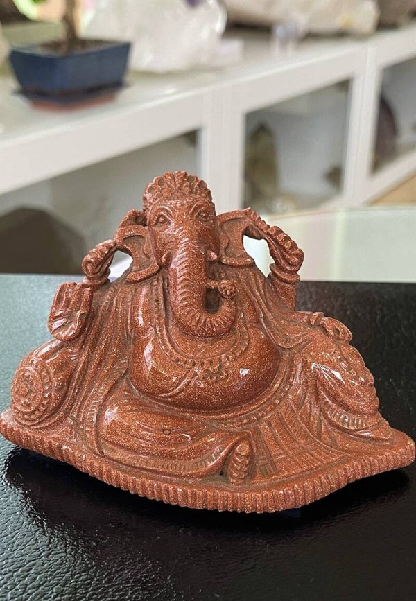 Ganesha beeld van oranje Goudsteen, medium-groot