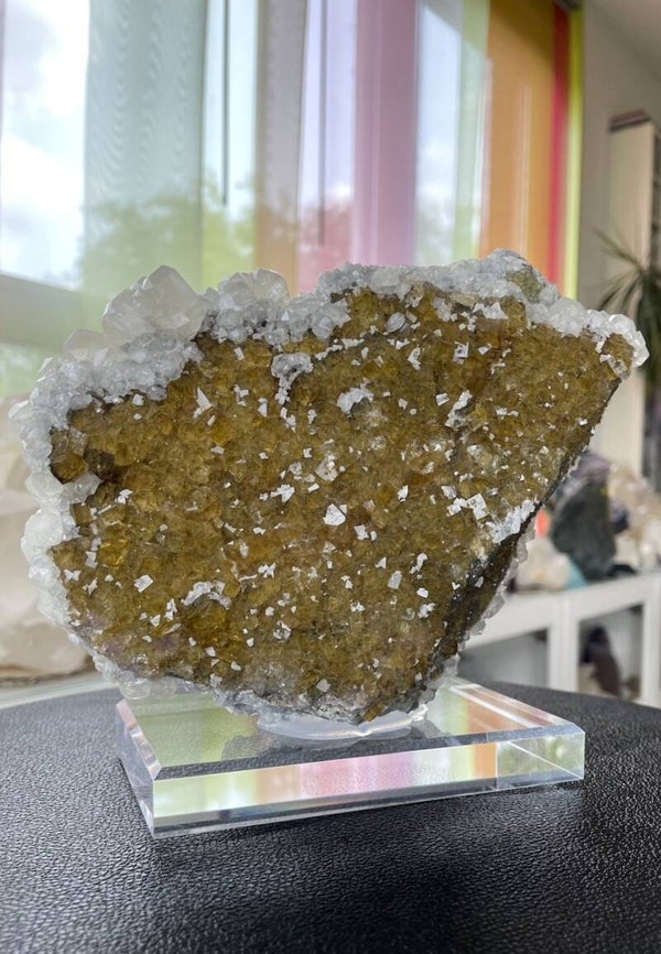 Gele Fluoriet met Dolomiet en Calciet uit Moscona Asturias Spanje ruw, groot