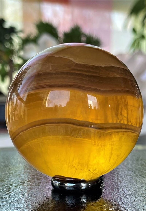 Gele Fluoriet bol, groot 6,9cm