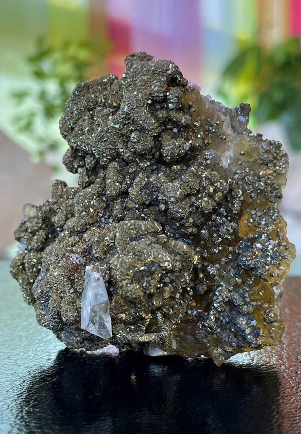 Gele Fluoriet met Pyriet en Calciet uit Asturias Spanje ruw, medium