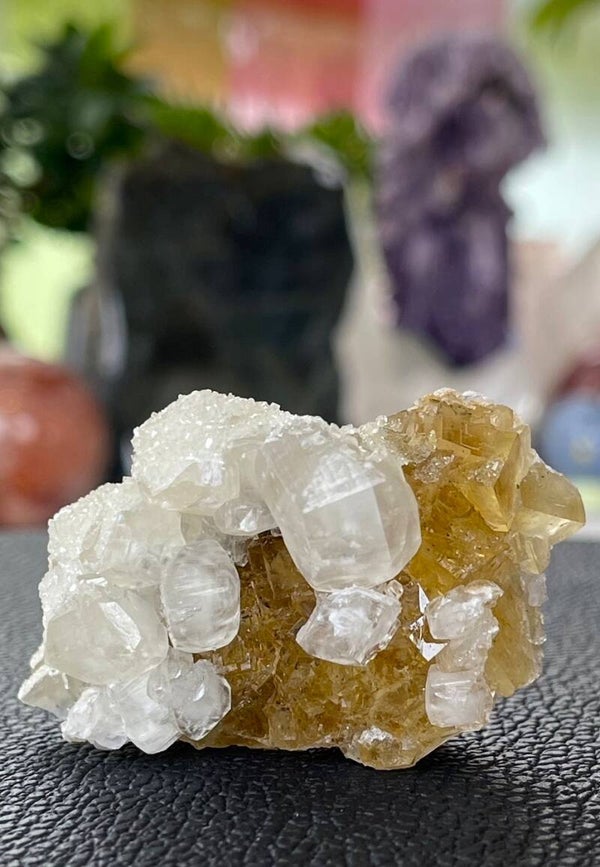 Gele Fluoriet met Calciet uit Moscona Asturias Spanje ruw, klein