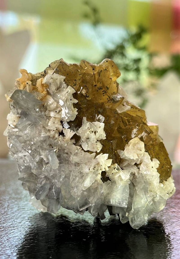 Gele Fluoriet met Dolomiet en Calciet uit Moscona Asturias Spanje ruw, medium