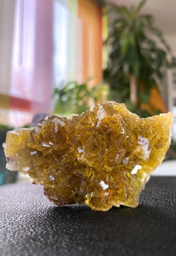 Gele Fluoriet met Dolomiet uit Moscona Asturias Spanje ruw, medium