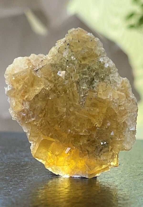 Gele Fluoriet uit Moscona Asturias Spanje ruw, klein