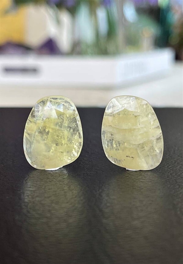 Saffier Geel edelsteen checker facet geslepen free form, per paar, medium