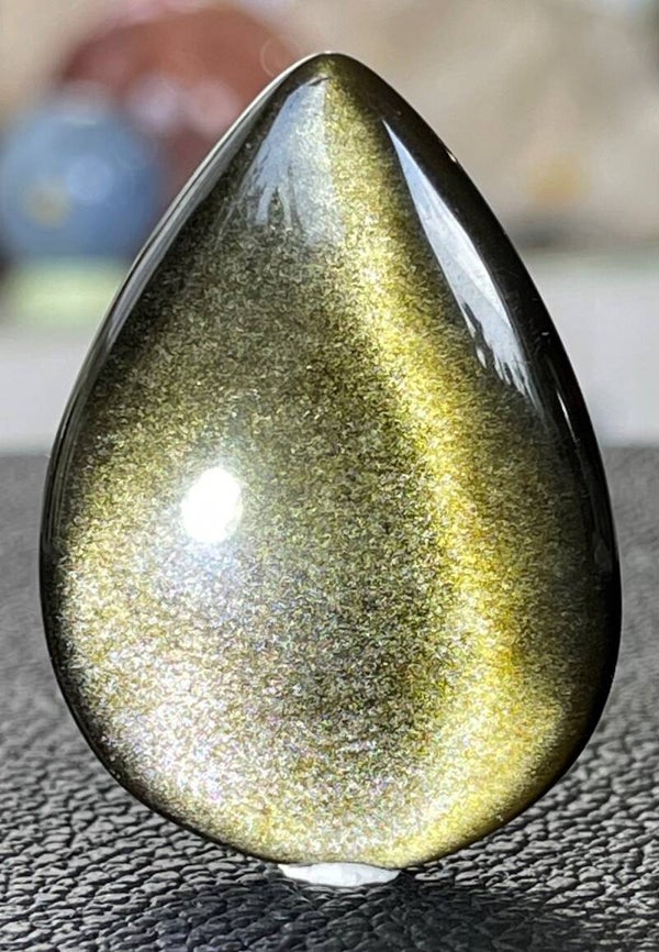 Goud Obsidiaan edelsteen cabochon druppel, groot