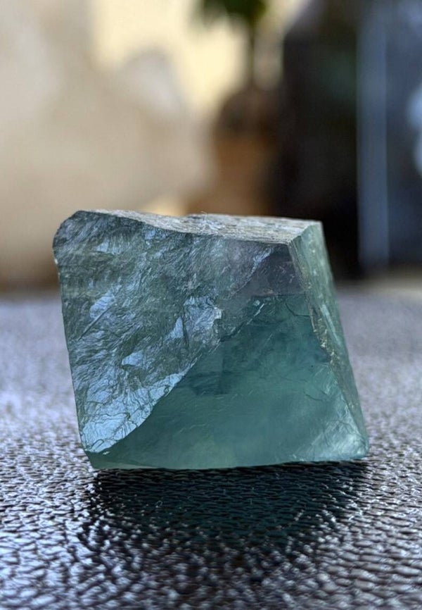 Groen-blauwe Fluoriet octaëder uit China ruw, medium