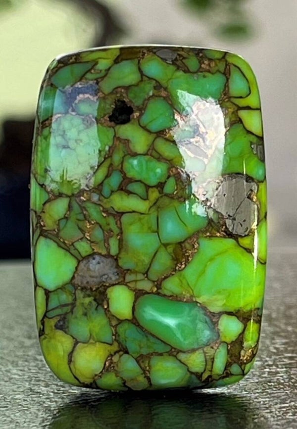 Turkoois met Zink en Koper edelsteen cabochon, groen rechthoekig, groot