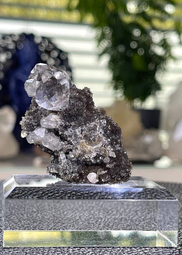 Herkimer Diamant uit USA, dubbeleinder punten op matrix ruw, medium