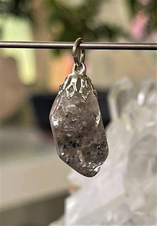 Herkimer Diamant hangertje ruw getrommeld, met veter