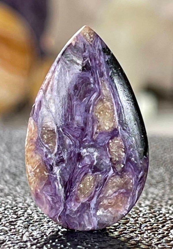 Charoiet edelsteen cabochon druppel, medium