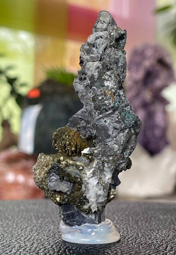 Pyriet Galeniet Chalcopyriet en Kwarts uit Marokko ruw, klein-medium