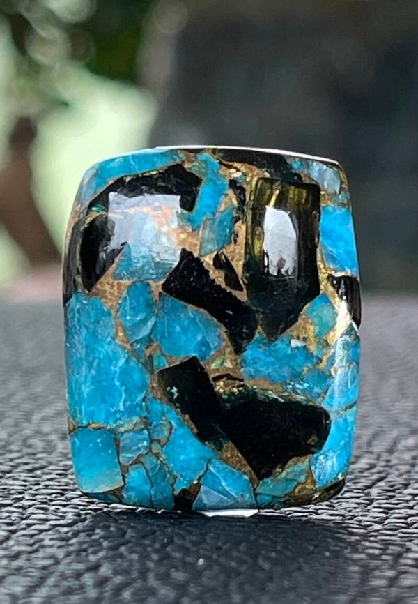 Calciet edelsteen met Koper cabochon rechthoekig, medium