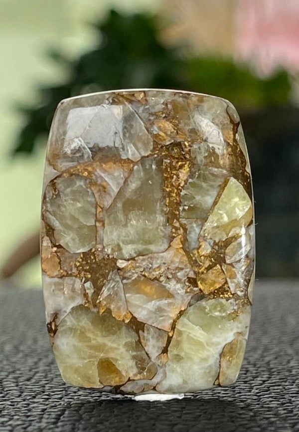 Calciet edelsteen met Koper cabochon rechthoekig, medium tot groot